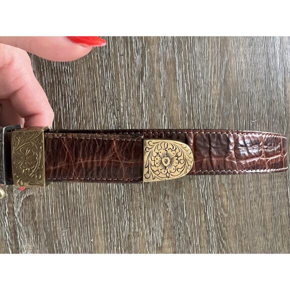 Vintage STREETS AHEAD Brown Western Croc Leather Belt Small 26 main image 7